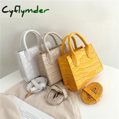 Cyflymder Women Alligator Pattern Pure Color Pu Messenger Bag Vintage Top-Handle Purses Chain