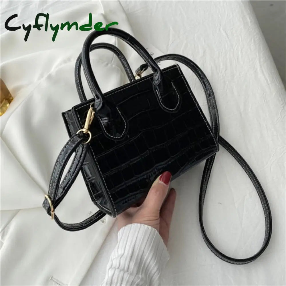 Cyflymder Women Alligator Pattern Pure Color Pu Messenger Bag Vintage Top-Handle Purses Chain