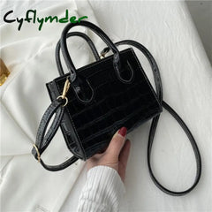 Cyflymder Women Alligator Pattern Pure Color Pu Messenger Bag Vintage Top-Handle Purses Chain