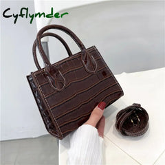 Cyflymder Women Alligator Pattern Pure Color Pu Messenger Bag Vintage Top-Handle Purses Chain