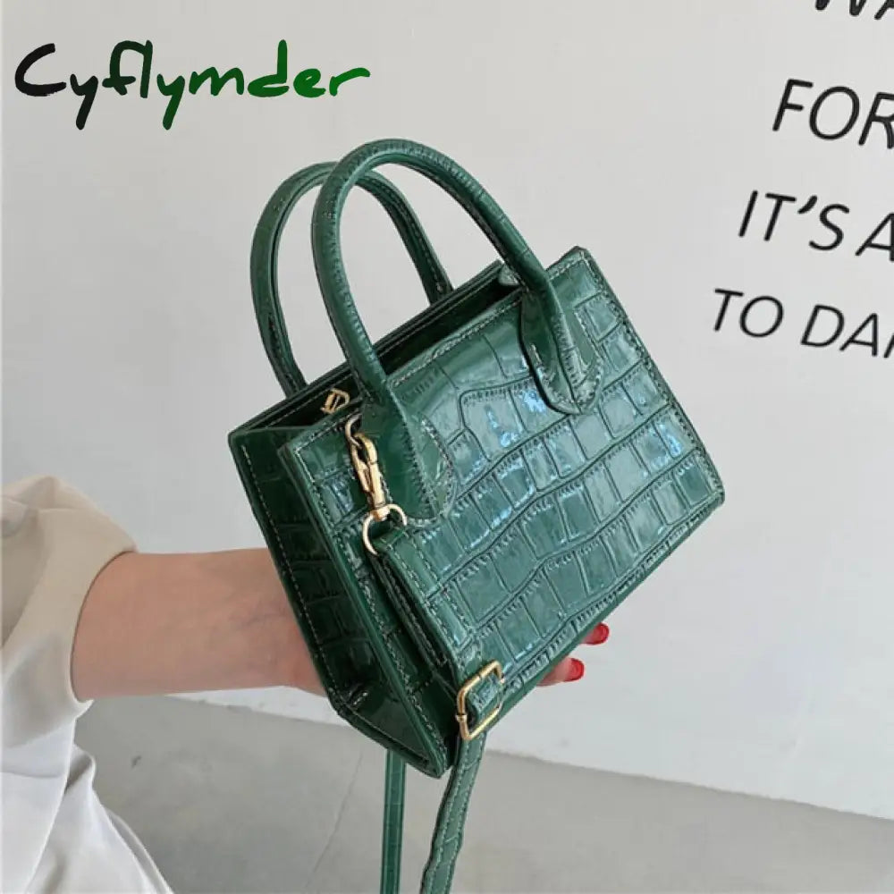 Cyflymder Women Alligator Pattern Pure Color Pu Messenger Bag Vintage Top-Handle Purses Chain
