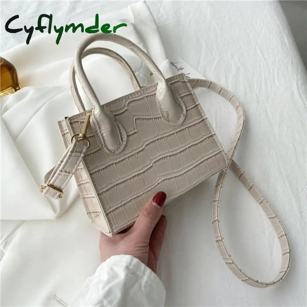 Cyflymder Women Alligator Pattern Pure Color Pu Messenger Bag Vintage Top-Handle Purses Chain