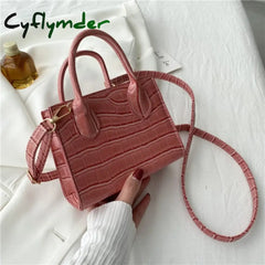 Cyflymder Women Alligator Pattern Pure Color Pu Messenger Bag Vintage Top-Handle Purses Chain