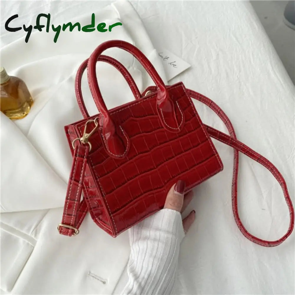 Cyflymder Women Alligator Pattern Pure Color Pu Messenger Bag Vintage Top-Handle Purses Chain