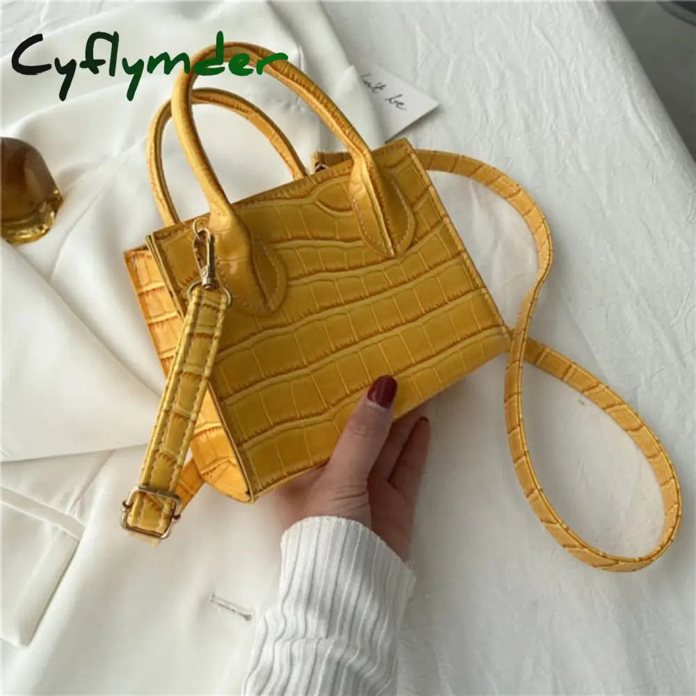 Cyflymder Women Alligator Pattern Pure Color Pu Messenger Bag Vintage Top-Handle Purses Chain