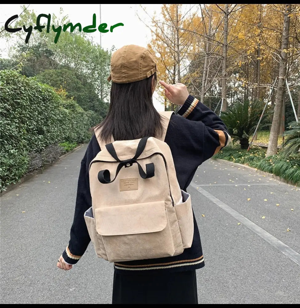 Cyflymder Women Backpack Fashion Corduroy Girls Korean School Bags Harajuku Student Large Capacity