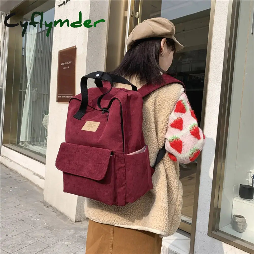 Cyflymder Women Backpack Fashion Corduroy Girls Korean School Bags Harajuku Student Large Capacity