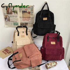 Cyflymder Women Backpack Fashion Corduroy Girls Korean School Bags Harajuku Student Large Capacity