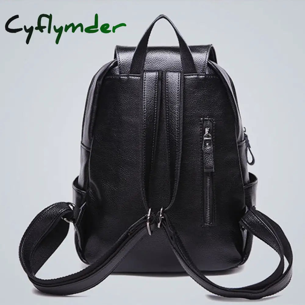 Cyflymder Women Backpacks Fashion Genuine Leather Travel Bag Solid Large Capacity School Black