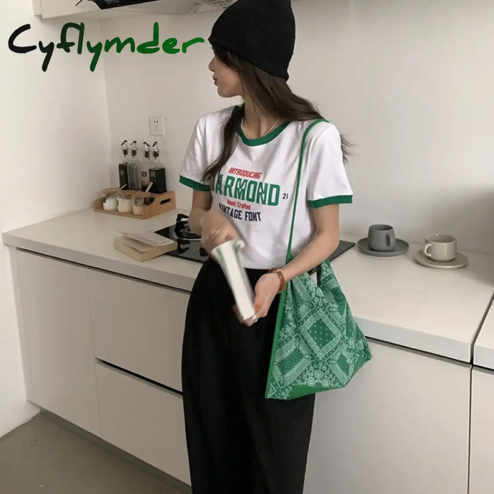 Cyflymder Women Bag Casual Tote Bohemian Open Soft Printing Vintage Shoulder Bags Handbags Fashion