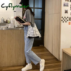 Cyflymder Women Bag Casual Tote Bohemian Open Soft Printing Vintage Shoulder Bags Handbags Fashion