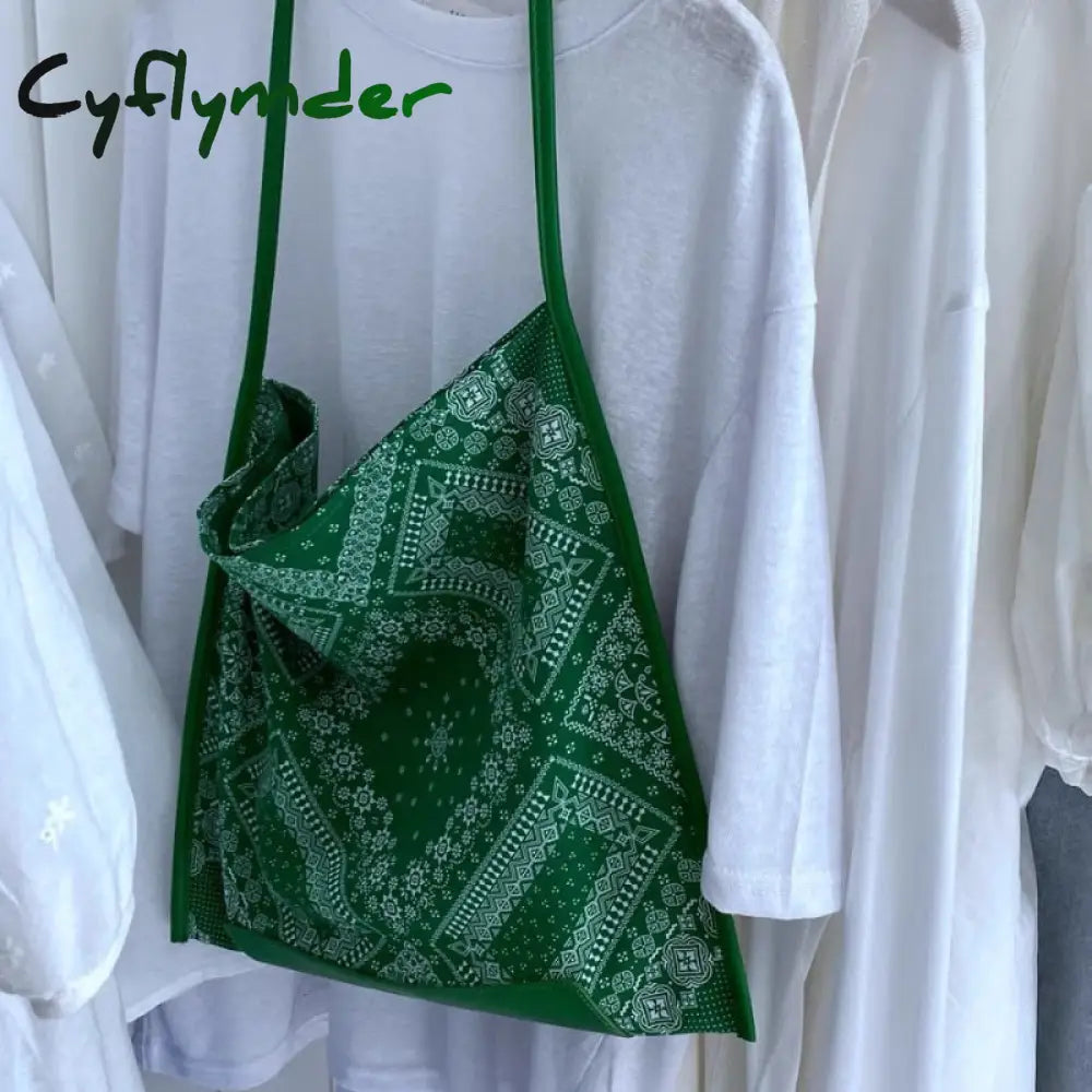 Cyflymder Women Bag Casual Tote Bohemian Open Soft Printing Vintage Shoulder Bags Handbags Fashion