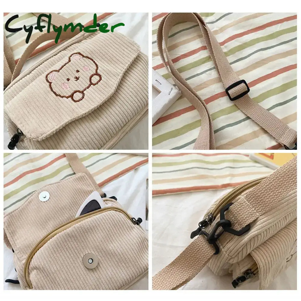 Cyflymder Women Bag Leisure Single Shoulder Messenger Small Square Corduroy Cross Body