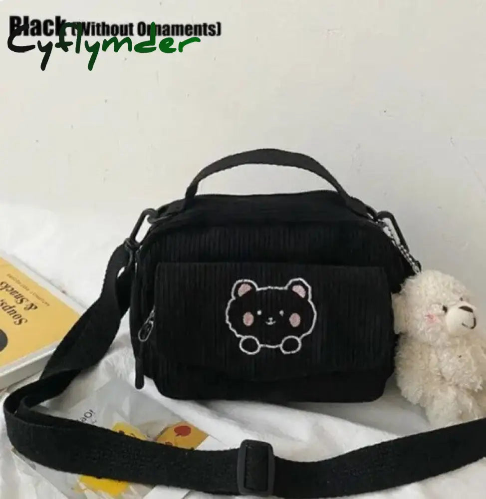 Cyflymder Women Bag Leisure Single Shoulder Messenger Small Square Corduroy Cross Body Black