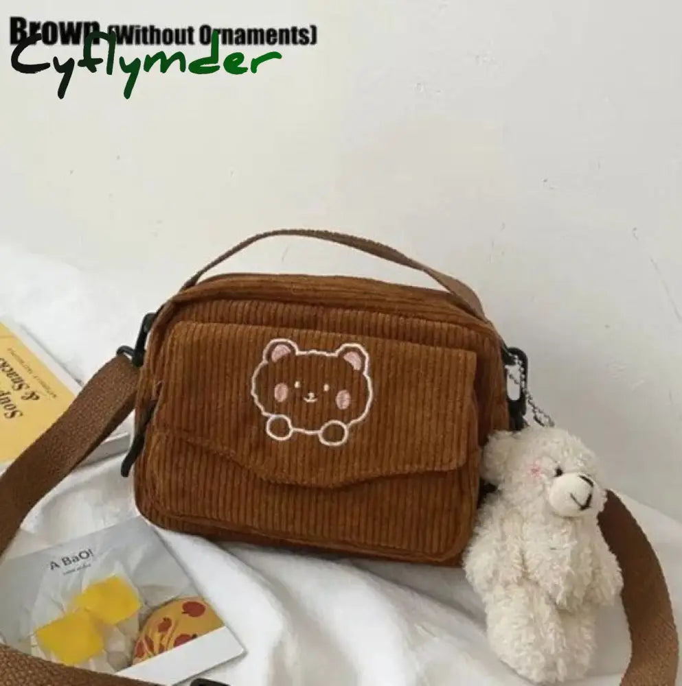 Cyflymder Women Bag Leisure Single Shoulder Messenger Small Square Corduroy Cross Body Brown