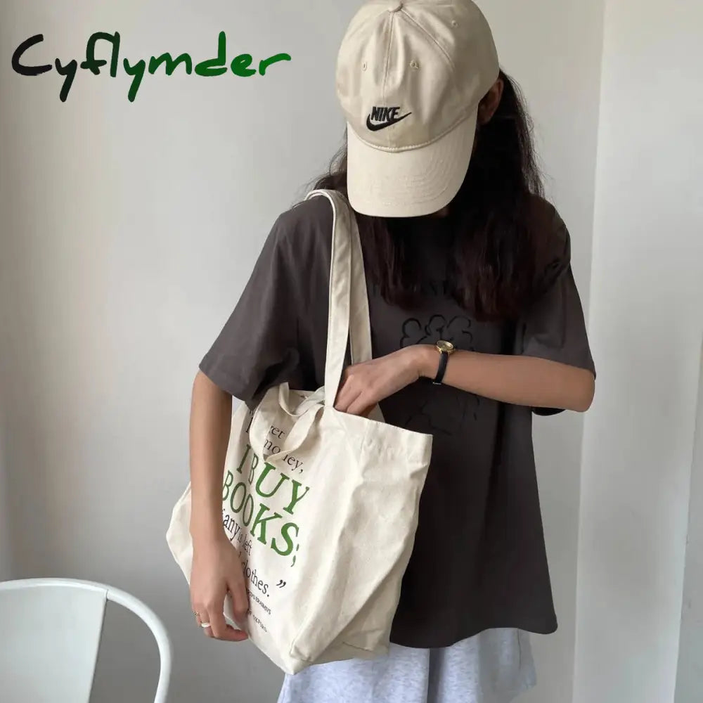 Cyflymder Women Bag Letter Lucky Canvas Tote Fashion Casual Hasp Soft Shoulder Bags Handbags