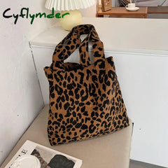 Cyflymder Women Bag New Zebra Leopard Print Corduroy Handbags Zebra Pattern Shoulder Large Capacity