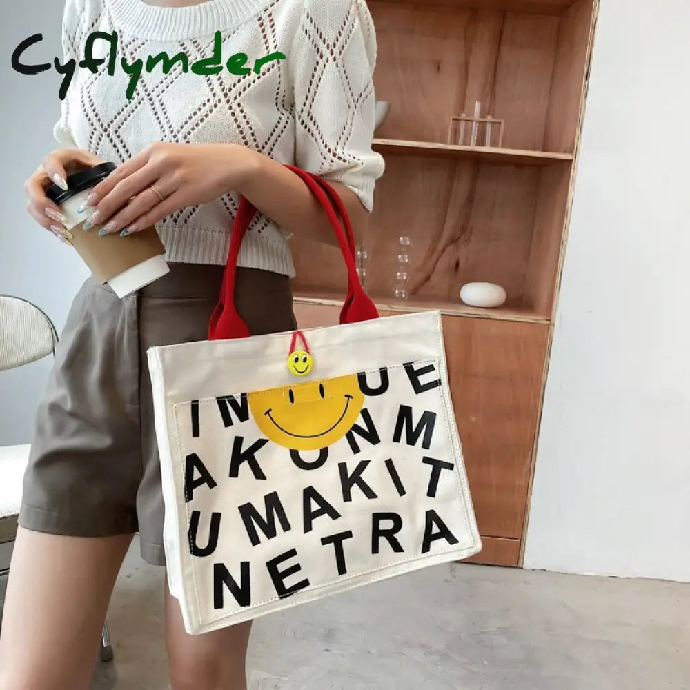 Cyflymder Women Bags Designer Handbags Simple Shoulder For Large Capacity Casual Tote Female Smiley