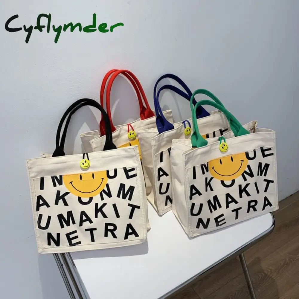 Cyflymder Women Bags Designer Handbags Simple Shoulder For Large Capacity Casual Tote Female Smiley