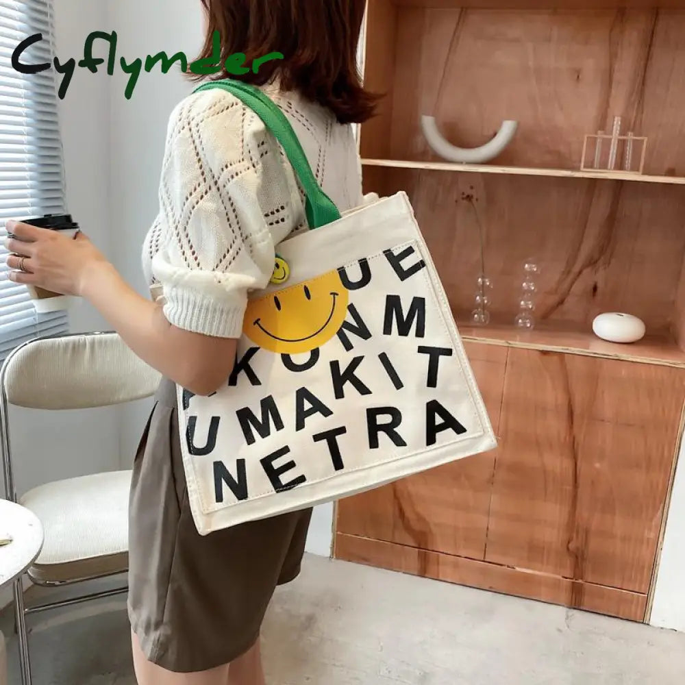 Cyflymder Women Bags Designer Handbags Simple Shoulder For Large Capacity Casual Tote Female Smiley