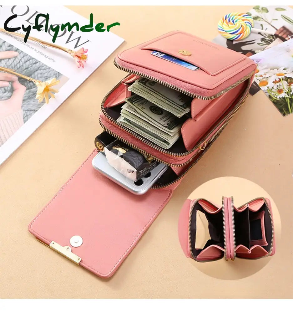 Cyflymder Women Bags Soft Leather Wallets Touch Screen Cell Phone Purse Crossbody Shoulder Strap