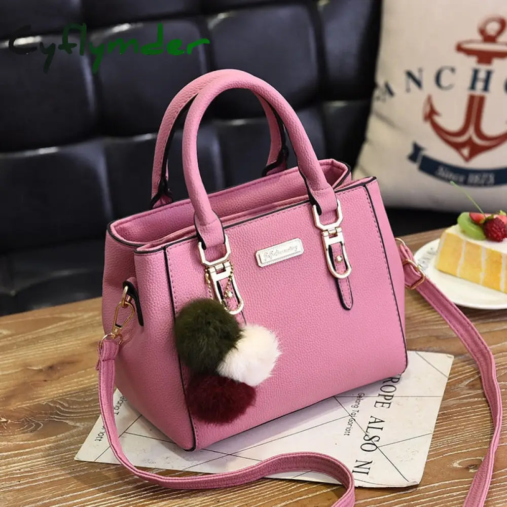 Cyflymder Women Beading Pendant Handbag Ladies Embossed Shoulder Bag Messenger Hairball Bags High