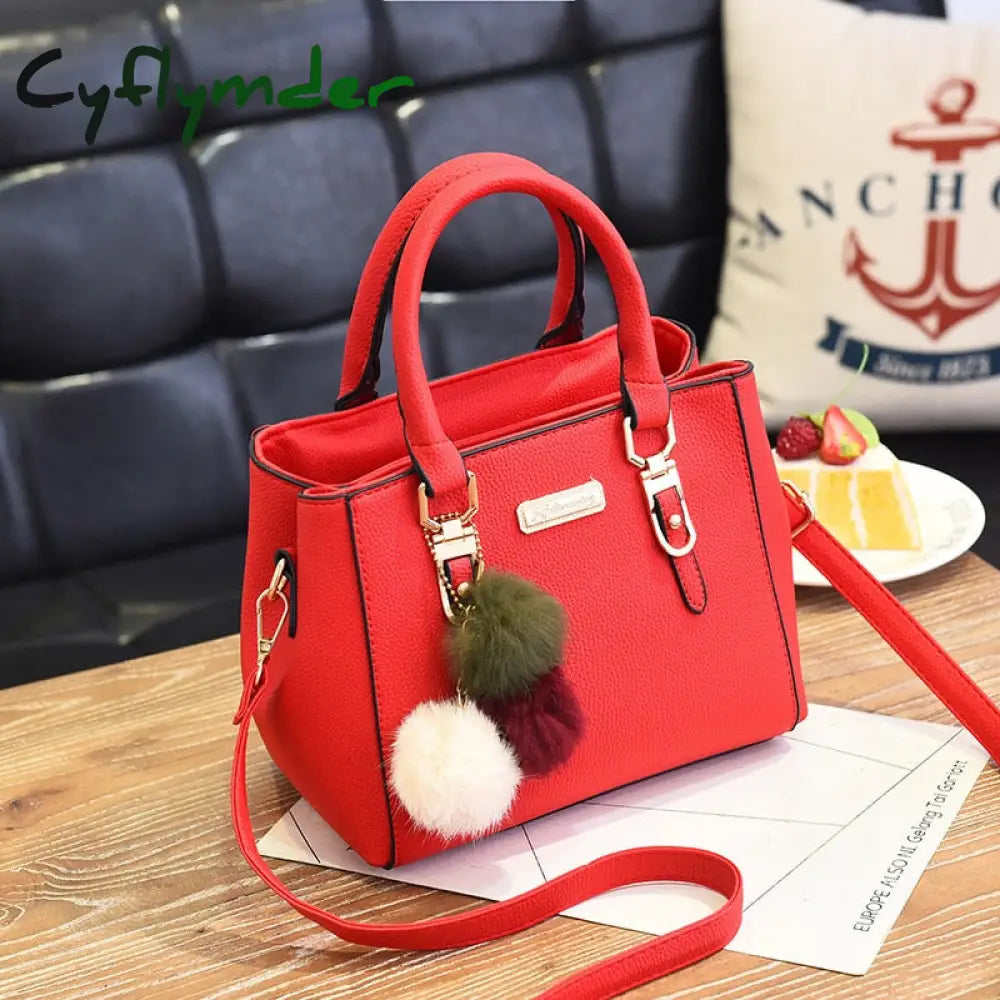 Cyflymder Women Beading Pendant Handbag Ladies Embossed Shoulder Bag Messenger Hairball Bags High