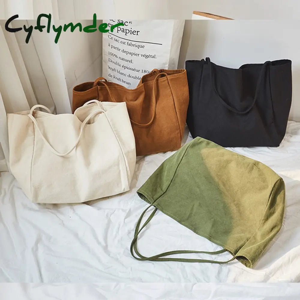 Cyflymder Women Big Canvas Shopping Bag Reusable Soild Extra Large Tote Grocery Eco Environmental