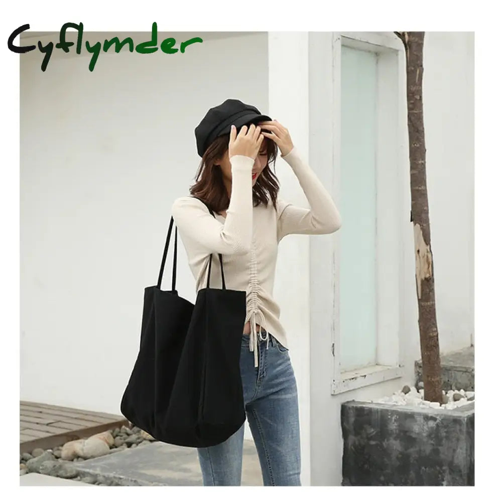 Cyflymder Women Big Canvas Shopping Bag Reusable Soild Extra Large Tote Grocery Eco Environmental