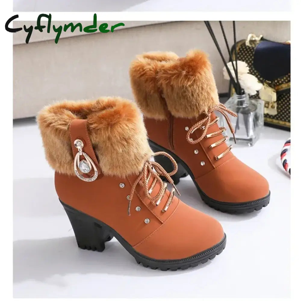 Cyflymder Women Boots Winter Designer High Heels Shoes for Women New Short Plush High Platform Ankle Boots Elegant
