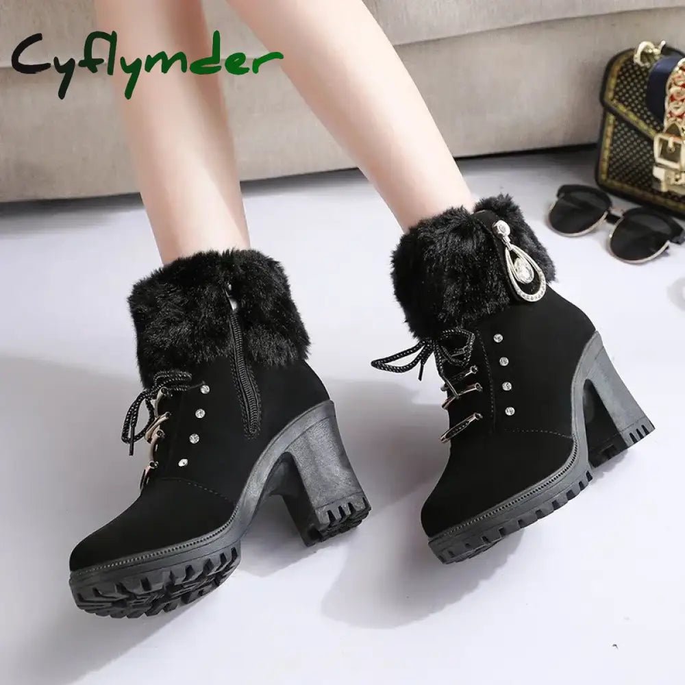 Cyflymder Women Boots Winter Designer High Heels Shoes for Women New Short Plush High Platform Ankle Boots Elegant