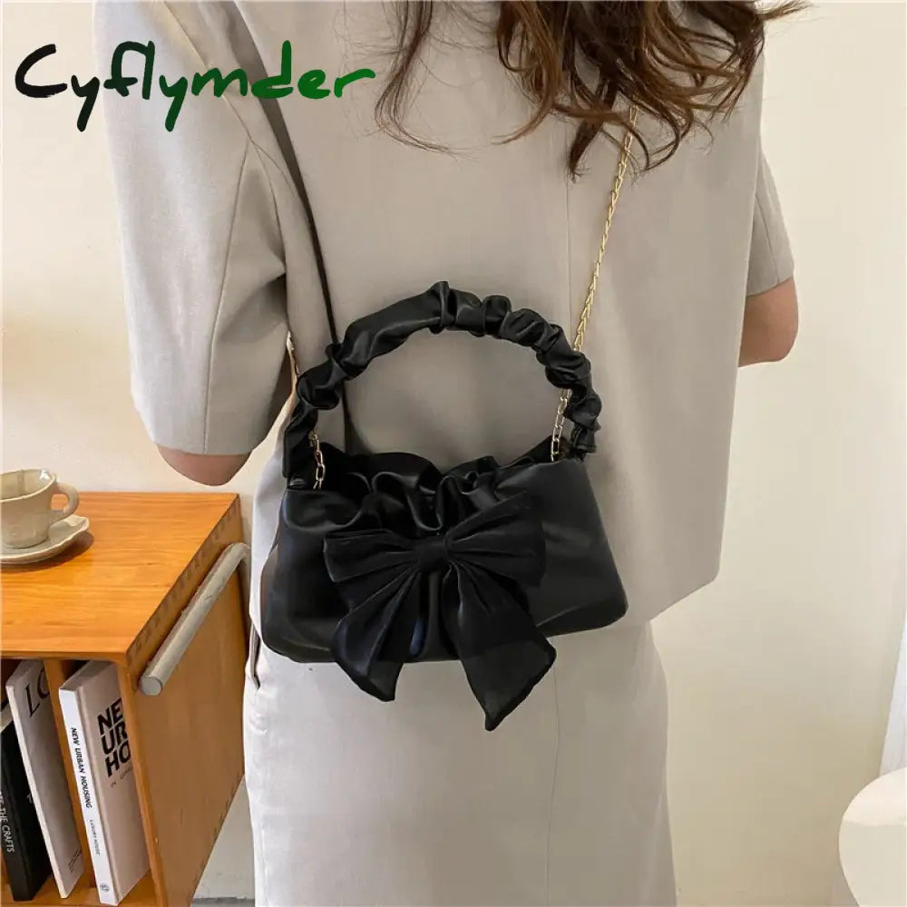 Cyflymder Women Bowknot Handbags Fashion Chain Shoulder Bags Messenger Pu Leather