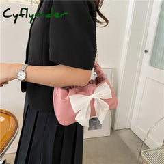 Cyflymder Women Bowknot Handbags Fashion Chain Shoulder Bags Messenger Pu Leather