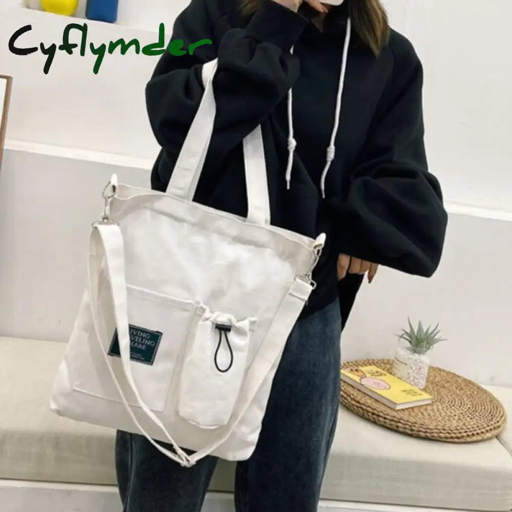 Cyflymder Women Canvas Bag New Design Zipper Shoulder Female Reusable Large Capacity Shopper Tote