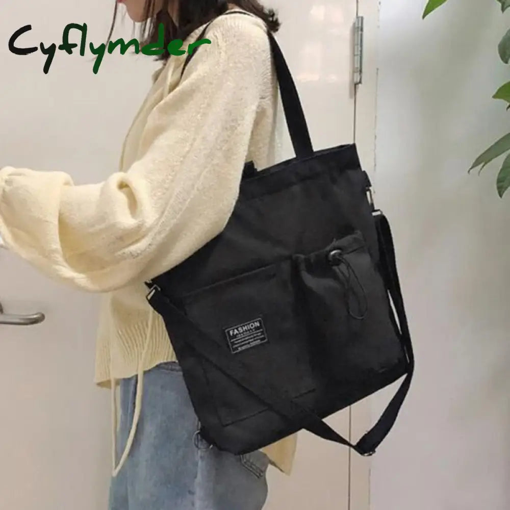 Cyflymder Women Canvas Bag New Design Zipper Shoulder Female Reusable Large Capacity Shopper Tote