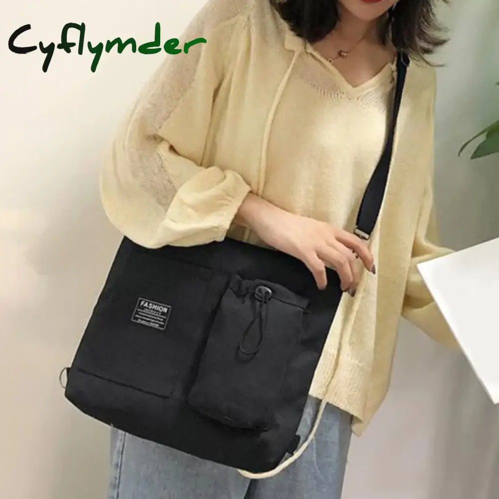 Cyflymder Women Canvas Bag New Design Zipper Shoulder Female Reusable Large Capacity Shopper Tote