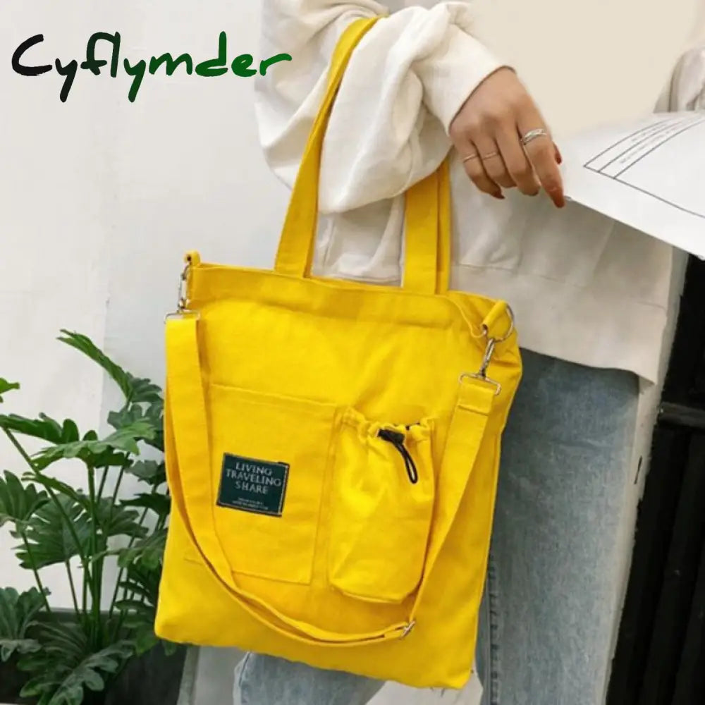 Cyflymder Women Canvas Bag New Design Zipper Shoulder Female Reusable Large Capacity Shopper Tote