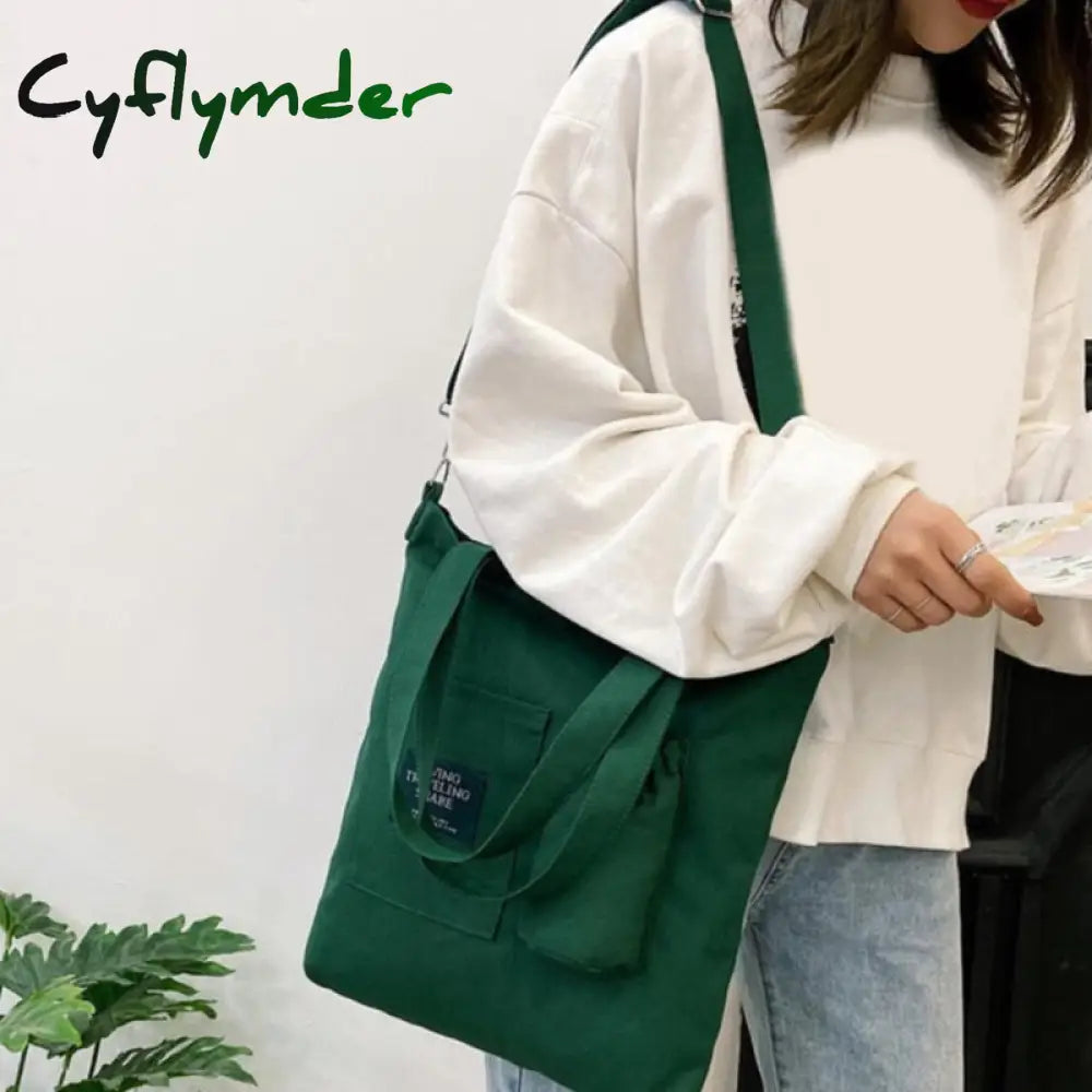 Cyflymder Women Canvas Bag New Design Zipper Shoulder Female Reusable Large Capacity Shopper Tote