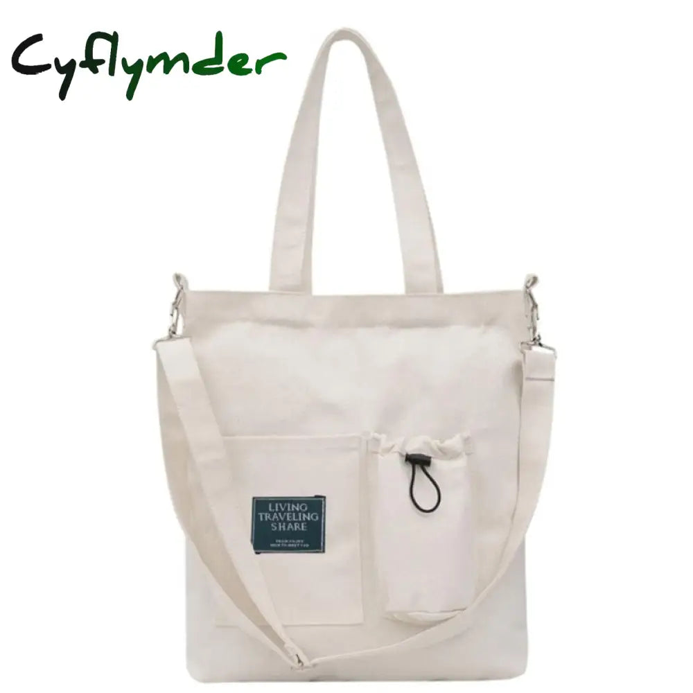 Cyflymder Women Canvas Bag New Design Zipper Shoulder Female Reusable Large Capacity Shopper Tote