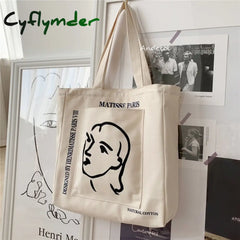 Cyflymder Women Canvas Shoulder Bag Henrimatisse Printing Ladies Casual Handbag Tote Large Capacity