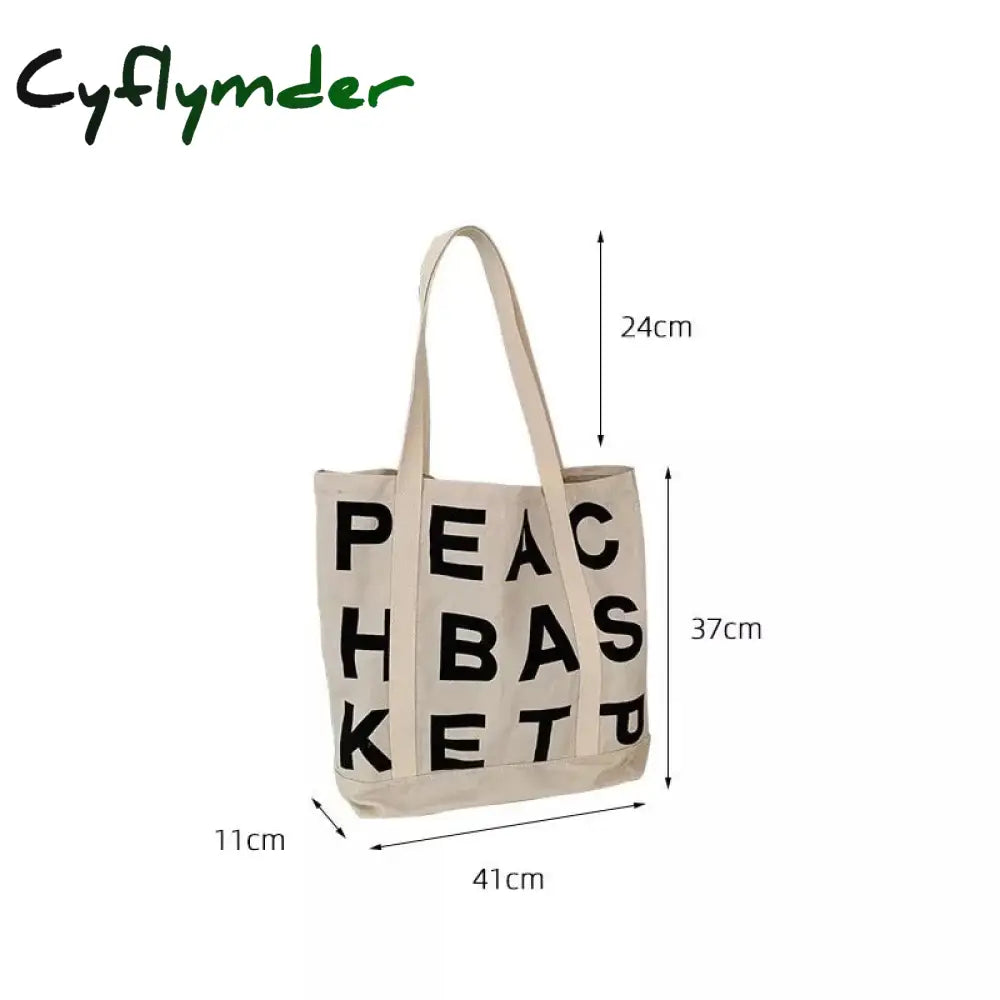 Cyflymder Women Canvas Shoulder Bag Letter Printing Ladies Casual Handbag Tote Large Capacity