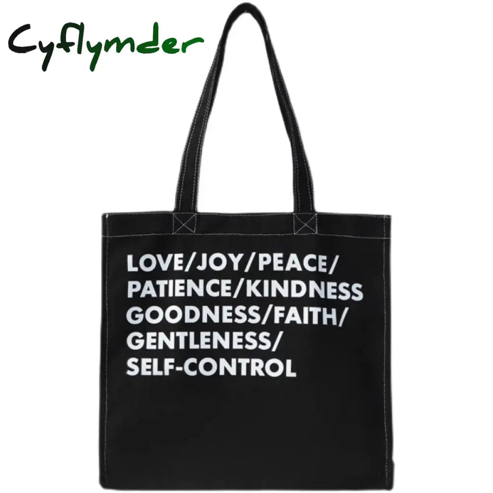 Cyflymder Women Canvas Shoulder Bag Lettering High Quality Casual Handbag Tote Large Capacity