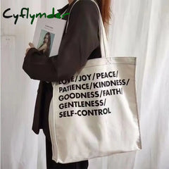 Cyflymder Women Canvas Shoulder Bag Lettering High Quality Casual Handbag Tote Large Capacity