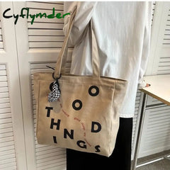 Cyflymder Women Canvas Shoulder Bag Lettering Print Ladies Casual Handbag Tote High Quality Large