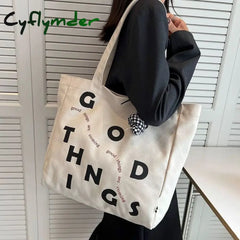 Cyflymder Women Canvas Shoulder Bag Lettering Print Ladies Casual Handbag Tote High Quality Large