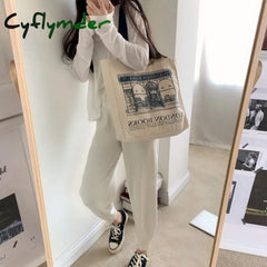 Cyflymder Women Canvas Shoulder Bag London Books Print Ladies Casual Handbag Tote Reusable Large