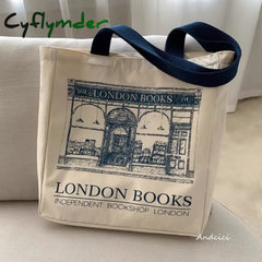 Cyflymder Women Canvas Shoulder Bag London Books Print Ladies Casual Handbag Tote Reusable Large