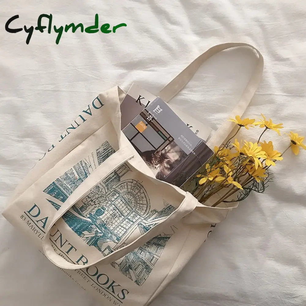 Cyflymder Women Canvas Shoulder Bag London Daunt Books Daily Shopping Bags Students Book Cotton