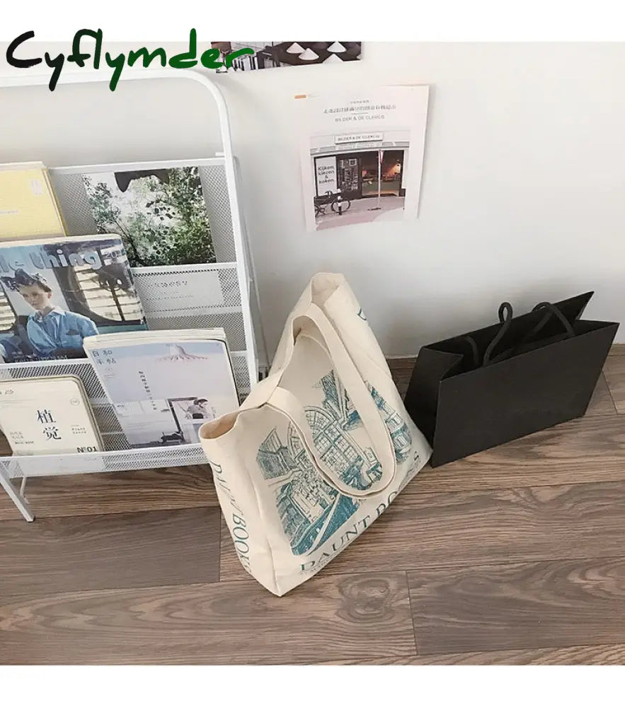 Cyflymder Women Canvas Shoulder Bag London Daunt Books Daily Shopping Bags Students Book Cotton