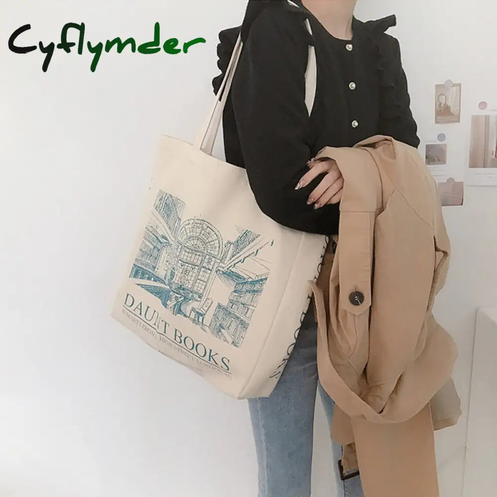 Cyflymder Women Canvas Shoulder Bag London Daunt Books Daily Shopping Bags Students Book Cotton